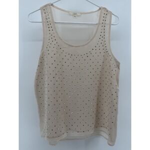 Iris Los Angeles Women's Tan Sheer Tank Top Beaded Polka Dot Size Medium